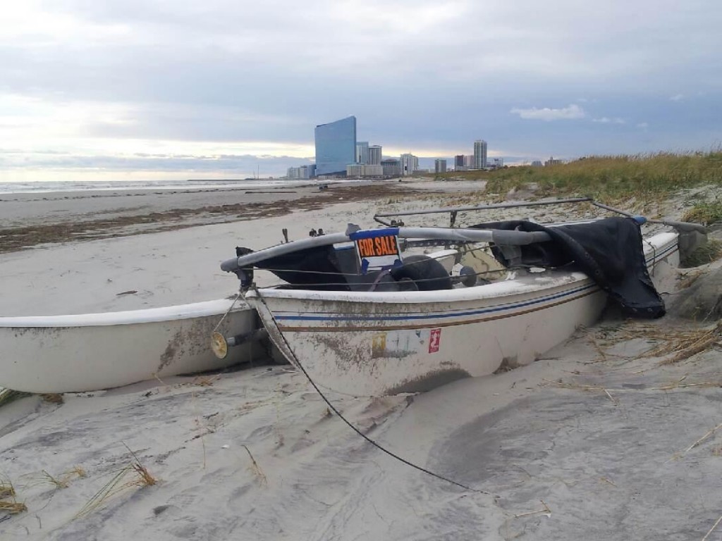 Stranded Boat on Brigantine Beach; For Sale - As Is