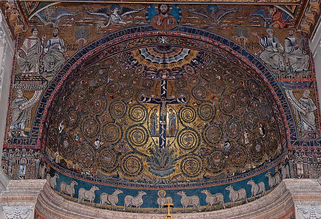 Detail showing the 12th century mosaics in the apse of the Basilica of San Clemente, Rome (Photo credit: Jastrow-Public Domain). 
