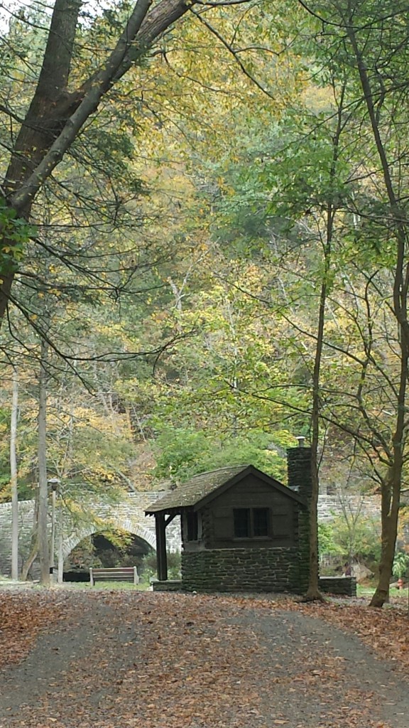 A cabin built in 1939 by WPA workers along Forbidden Drive in the Wissahickon Valley Park. 