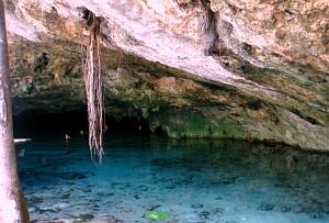 Swimming in a cenote on the Riviera Maya