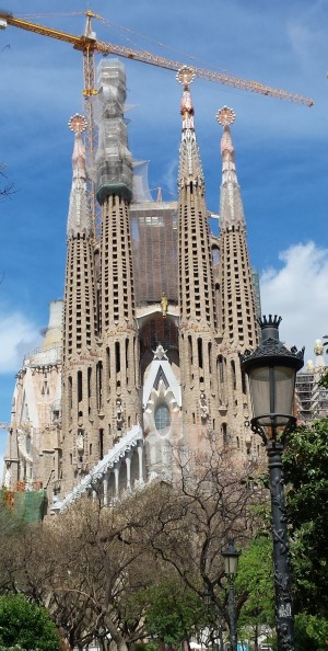 Passion facade of the Basilica of La Sagrada Familia, Barcelona, Catalunya, Spain