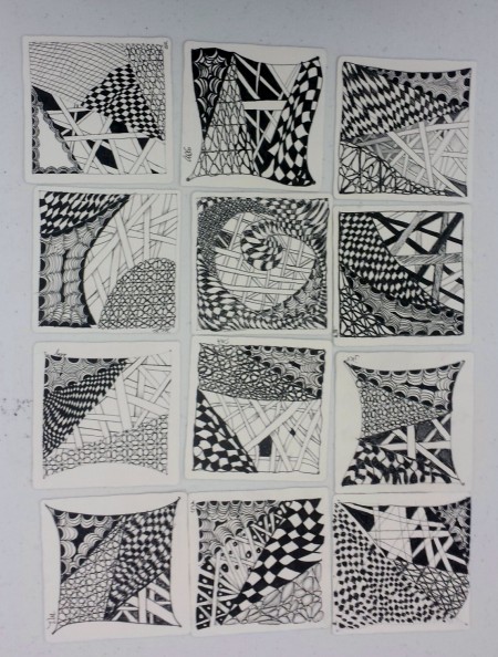 A mosaic of the tiles from my Introduction to Zentangle class at the Elkins Park, Pennsylvania library. 