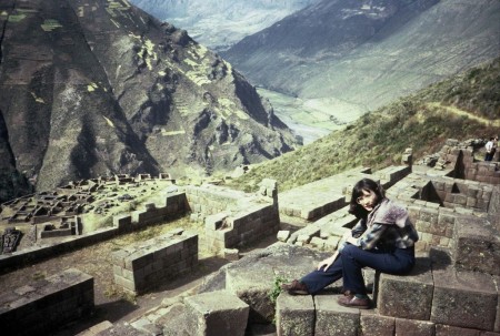 A much younger version of moi on our honeymoon in Peru in 1982. I'm sitting on stone blocks placed by Incan builders in the Sacred Valley at Ollantaytambo outside Cuzco, Peru. The Incas built massive structures, fitting the stone blocks together without mortar.