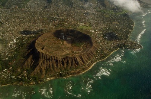 Aerial view of the Diamond Head crater on Oahu, Hawaii