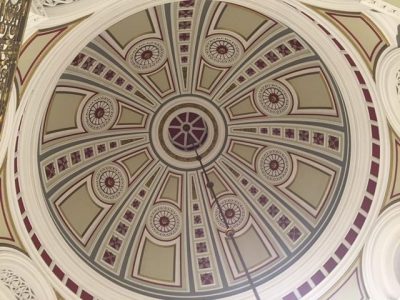 Domed ceiling over the central staircase in the Birmingham, England Town Council Building.
