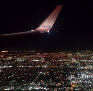 Flying into the Dallas-Fort Worth, Texas airport before dawn.