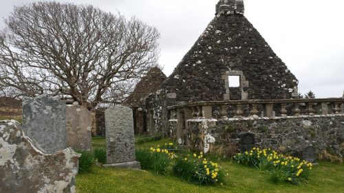 The old graveyard at the ruins of Saint Mary's, a Pre-Reformation church on the Isle of Skye.