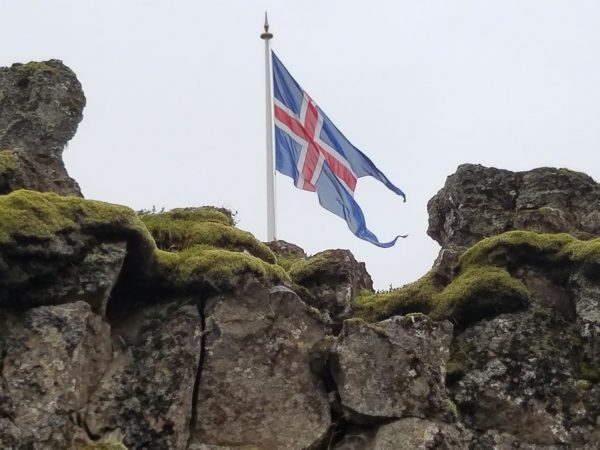 The flag of Iceland at Thingvellir National Park