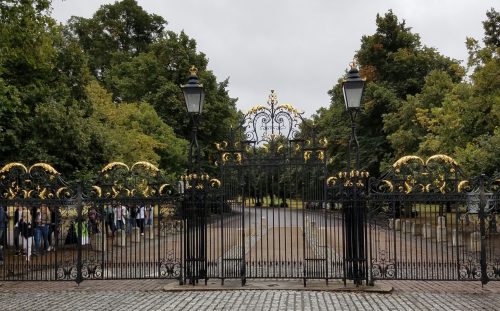 Gate to the entrance of the Royal Park in Greenwich, England.