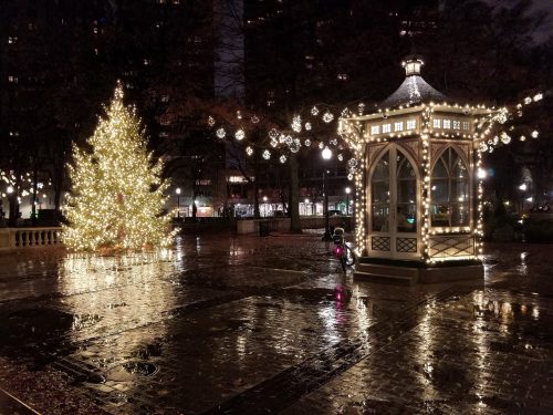 Holiday lights on Rittenhouse Square in Philadelphia