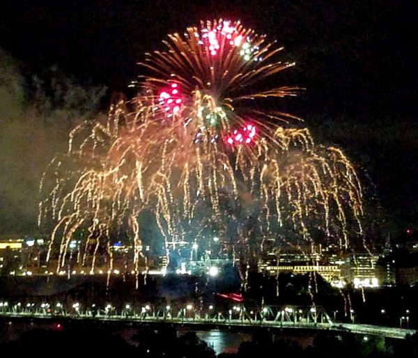 Fireworks above the Alexandra Bridge, ottawa for Canada150