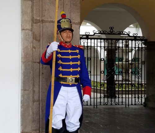 Presidential Palace guard in Old Town, Quito, Ecuador