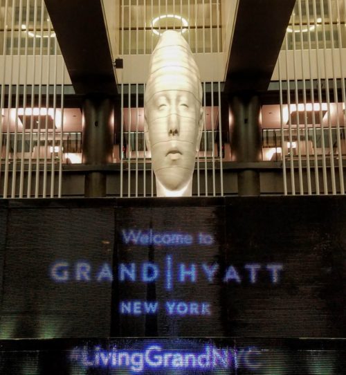 Jaume Plensa large white marble head sculpture, Grand Hyatt Hotel, New York City