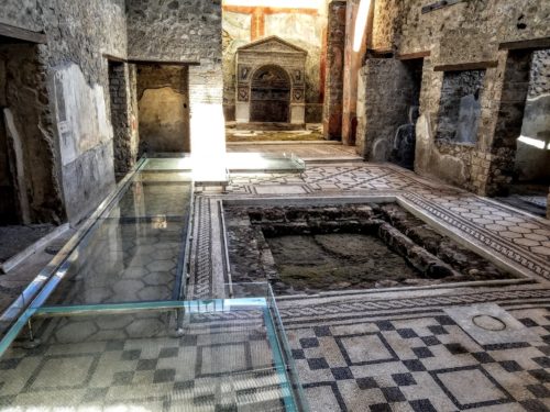 roman era tile floor in Pompeii, Italy